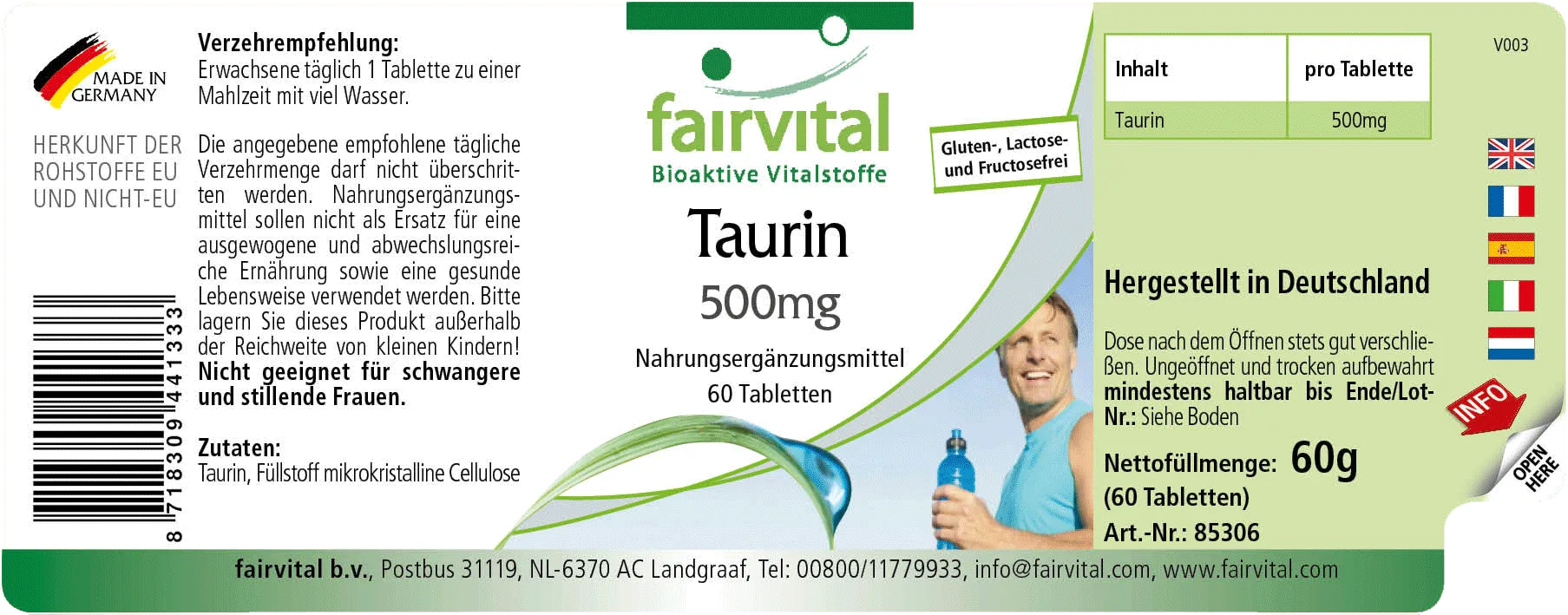 Taurin 500mg - 60 Tabletten - Hochdosiert und Vegan | Fairvital