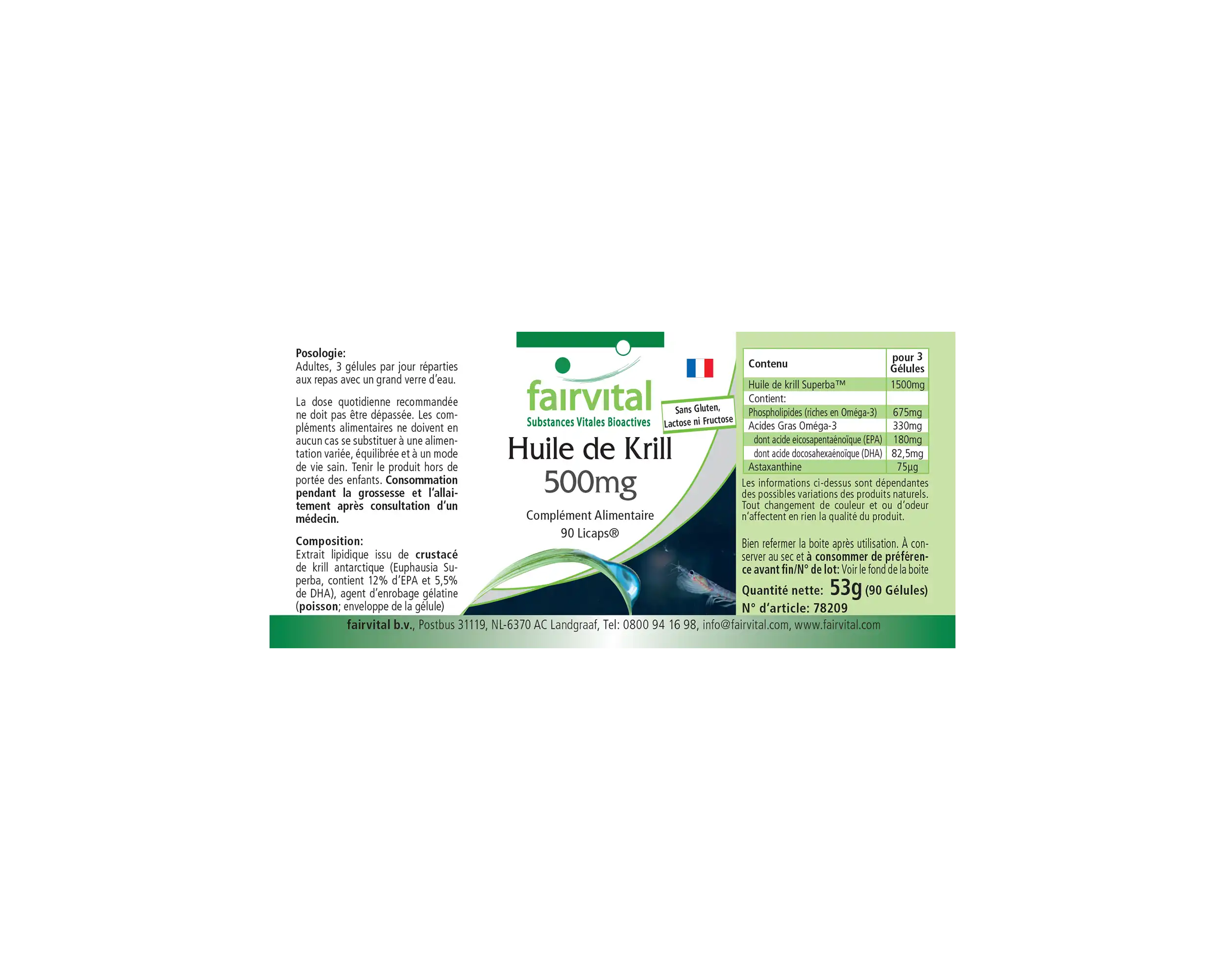 Krill-Öl 500mg Kapseln - 90 LiCaps® - mit EPA & DHA - für Hez, Gehirn, Sehkraft, Blutdruck uvm. | Fairvital