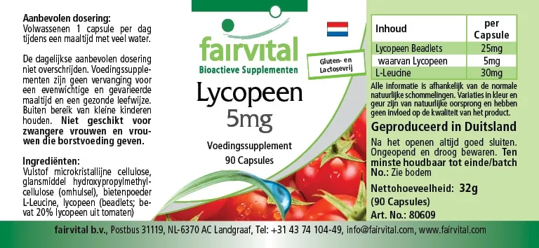 Lycopin 5mg - 90 Kapseln - aus Tomatenextrakt - Hochdosiert und Vegan | Fairvital