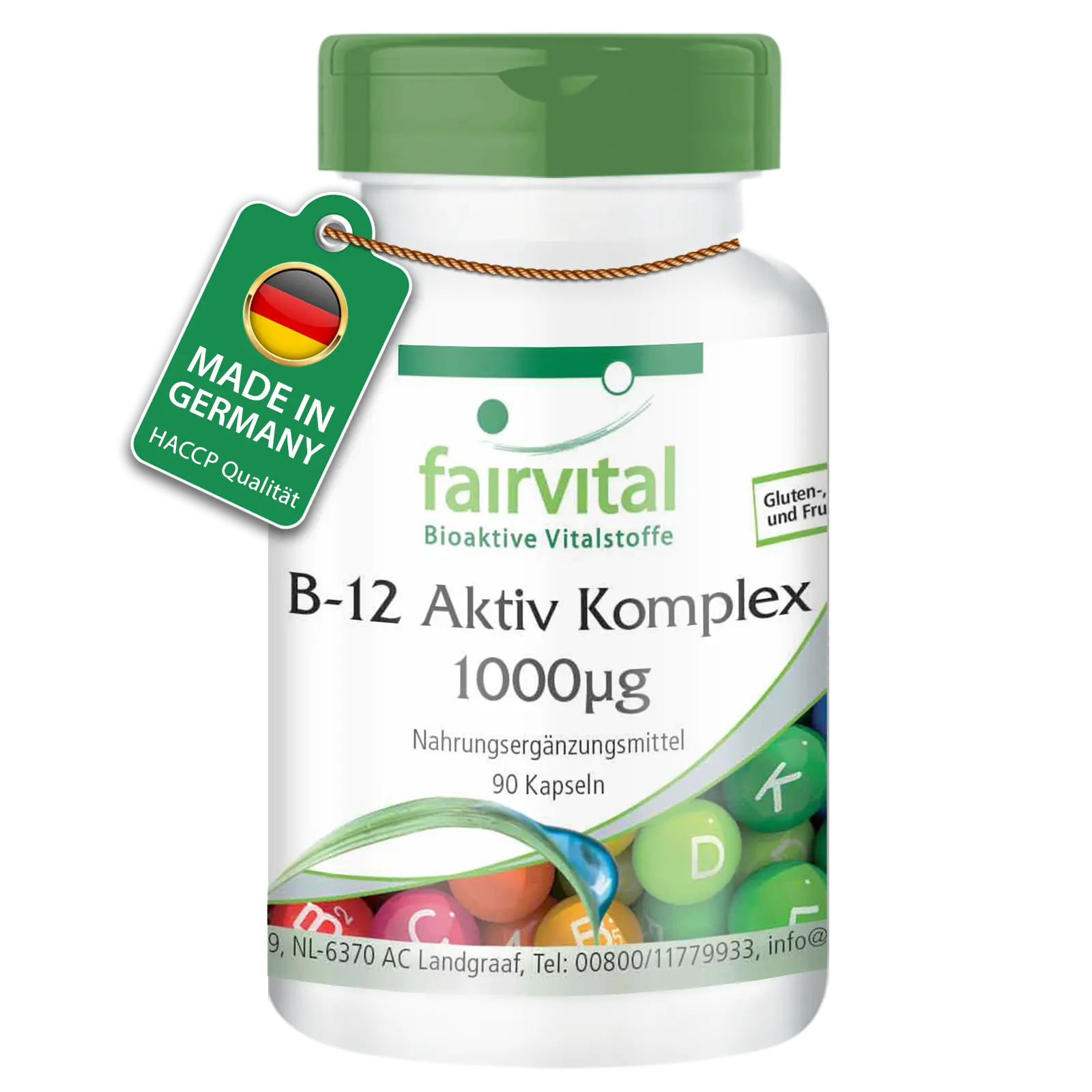 B-12 Aktiv-Komplex 1000µg - mit Vitamin B12 - 90 Kapseln - Vegan | Fairvital
