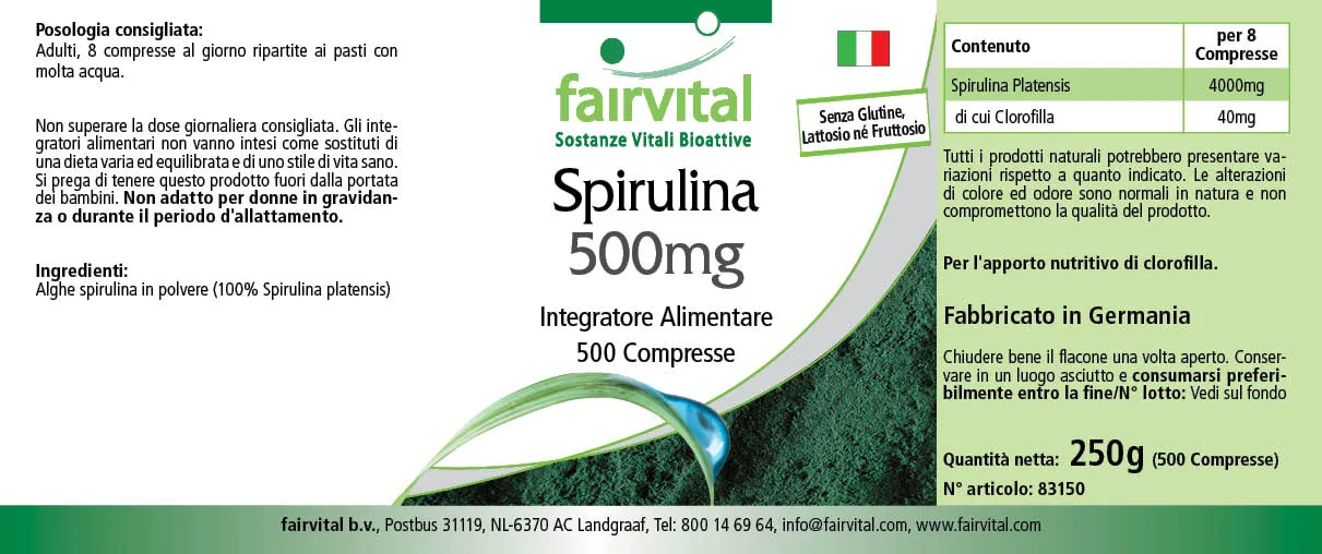 Spirulina 500mg - 500 Tabletten - Spirulina platensis - Hochdosiert und Vegan | Fairvital