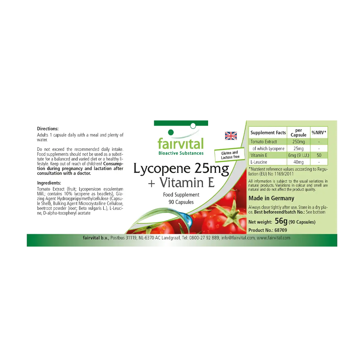Lycopin 25mg + Vitamin E - 90 Kapseln - für Zellschutz - Vegan | Fairvital