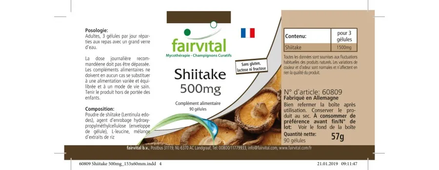 Shiitake 500mg - 90 Kapseln - Lentinula edodes - Hochdosiert und Vegan | Fairvital