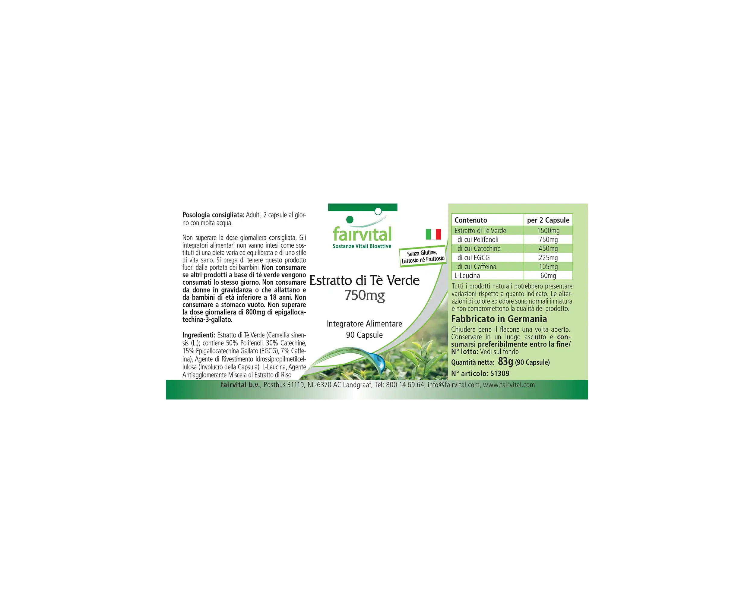 Grüner Tee Extrakt 750mg - Camellia Sinensis - 90 Kapseln - Hochdosiert und Vegan | Fairvital