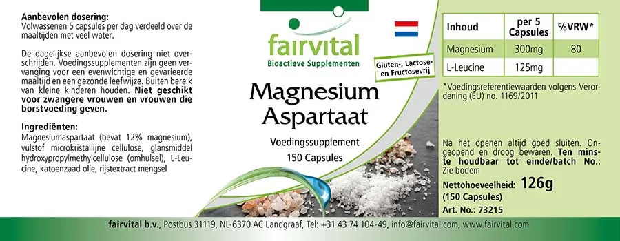 Magnesiumaspartat - 150 Kapseln - für Muskeln, Knochen, Elektrolytgleichgwicht uvm. | Fairvital