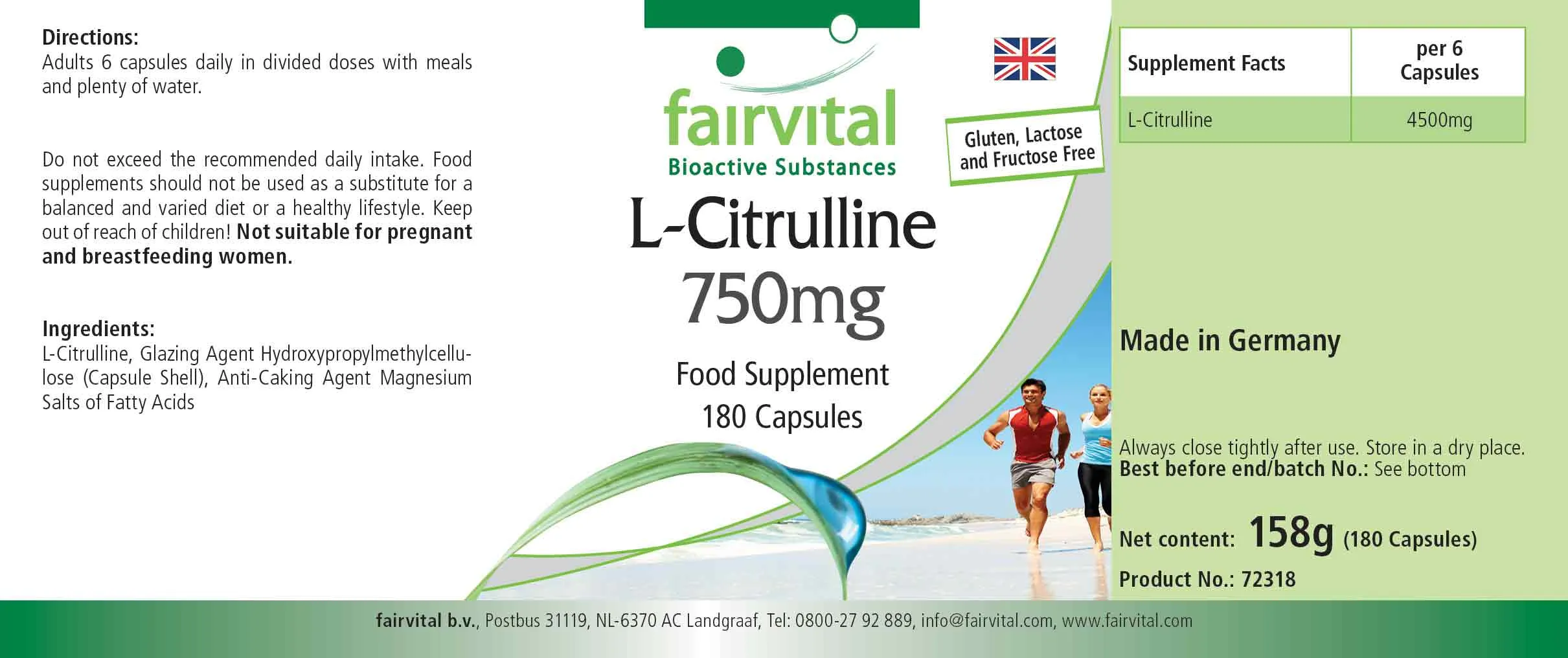 L-Citrullin 750mg - 180 Kapseln - Hochdosiert und Vegan | Fairvital