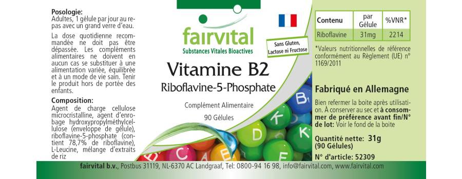 Vitamin B2 Riboflavin-5-Phosphat - 90 Kapseln - für Haut, Sehkraft, Nervensystem uvm. - Vegan | Fairvital