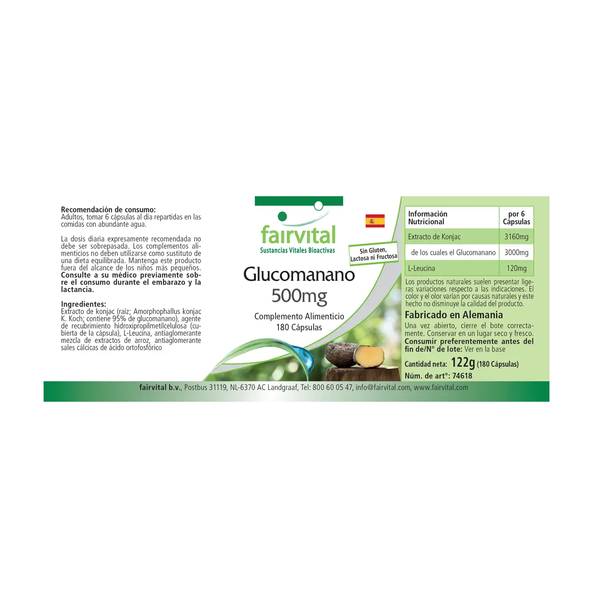 Glucomannan 500mg - Konjakwurzel - 180 Kapseln - Hochdosiert und Vegan | Fairvital
