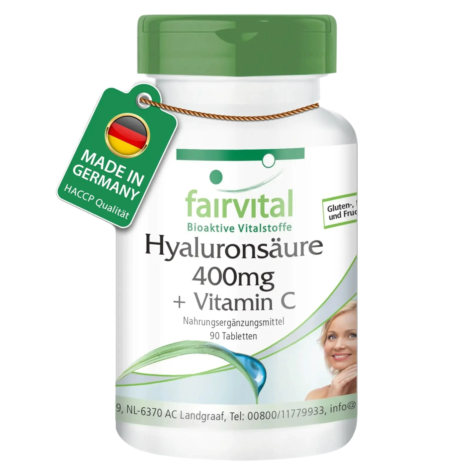 Hyaluronsäure 400mg + Vitamin C - 90 Tabletten - für Immunsystem, Kollagenbildung uvm. - Vegan | Fairvital