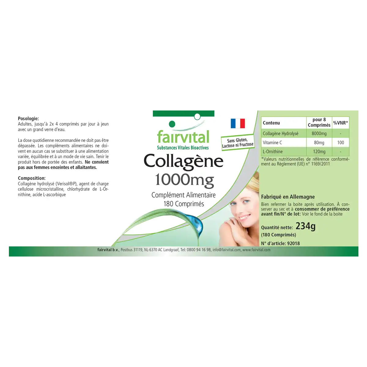 Collagen 1000mg - 180 Tabletten - mit Vitamin C uvm. - für Immunsystem, Kollagenbildung - Hochdosiert | Fairvital