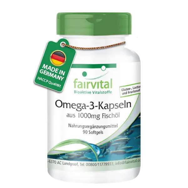 Omega-3-Kapseln aus 1000mg Fischöl - 90 Softgels - für Herz und Zellschutz - Hochdosiert | Fairvital