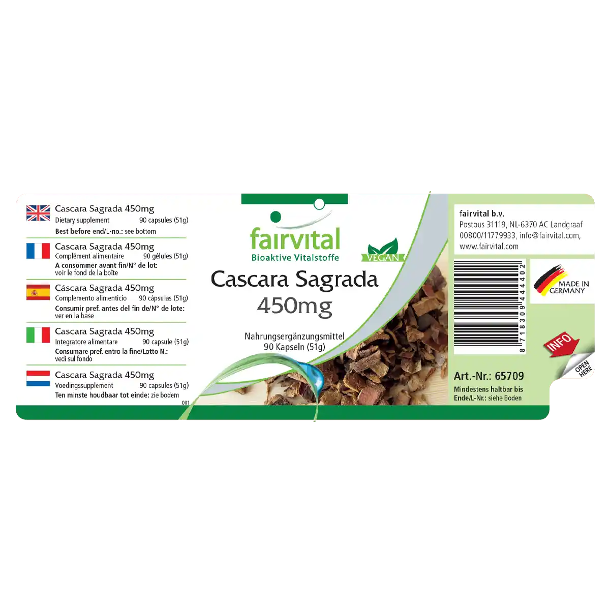 Cascara Sagrada 450mg - 90 Kapseln - Cascara Sagrada Rindenextrakt - Hochdosiert und Vegan | Fairvital