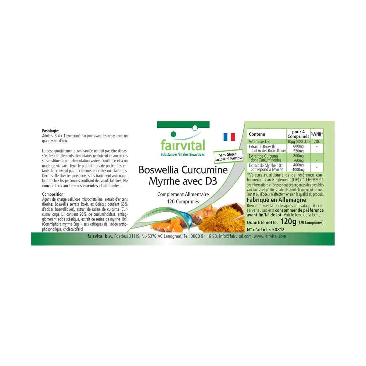 Boswellia Curcumin Myrrhe mit D3 - 120 Tabletten - mit Vitamin D3 - für Knochen, Immunsystem uvm. | Fairvital