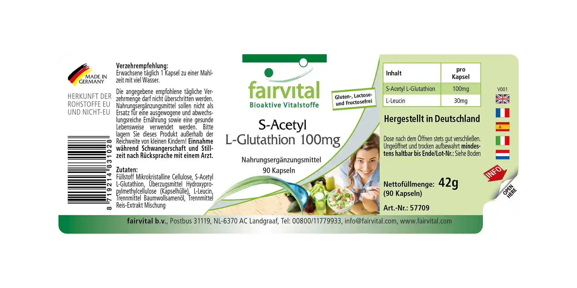 S-Acetyl L-Glutathion 100mg - 90 Kapseln - hohe Bioverfügbarkeit - Vegan | Fairvital