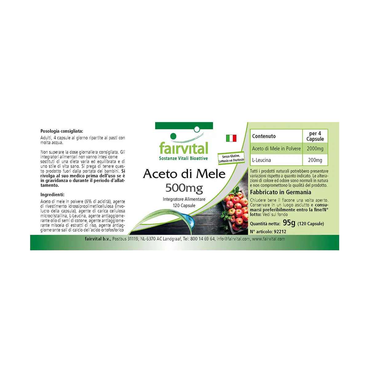 Apfelessig 500 mg - 120 Kapseln - Vegan | Fairvital