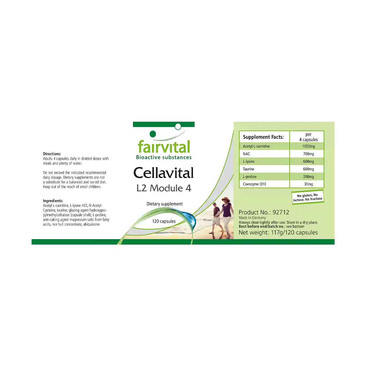 Cellavital - 120 Kapseln -  mit Acetyl-L-Carnitin, Taurin, Q10 und mehr - Hochdosiert und Vegan | Fairvital