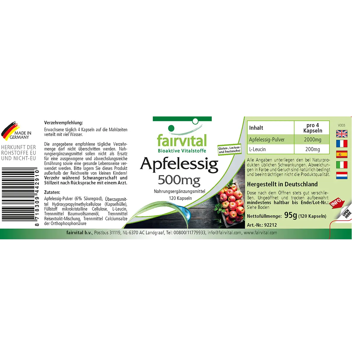 Apfelessig 500 mg - 120 Kapseln - Vegan | Fairvital