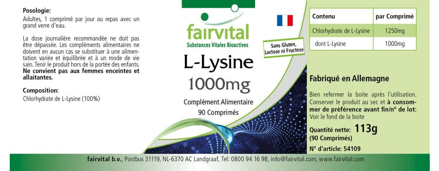 L-Lysin 1000mg - 90 Tabletten - Hochdosiert und Vegan | Fairvital