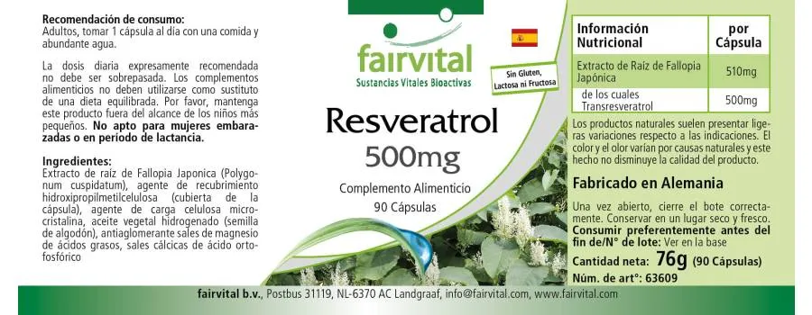 Resveratrol 500mg - 90 Kapseln - aus Knöterich-Extrakt - Hochdosiert und Vegan | Fairvital