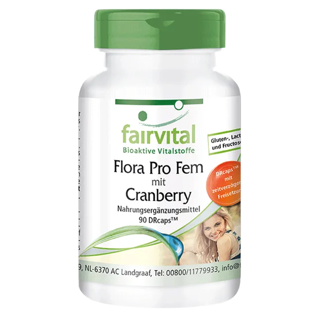 Flora Pro Fem mit Cranberry - 90 DRCaps™ - Lactobacillus rhamnosus Kapseln - acidophilus | Fairvital Flora Pro Fem mit Cranberry - 90 DRCaps™ - Lactobacillus rhamnosus Kapseln - acidophilus | Fairvital