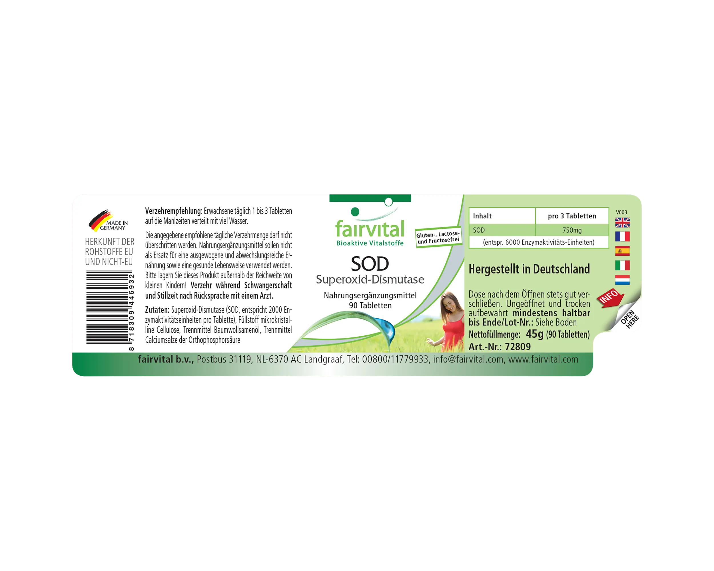 SOD Superoxid-Dismutase - 90 Tabletten - 6.000 F.I.P. pro Tagesdosis - Hochdosiert und Vegan | Fairvital