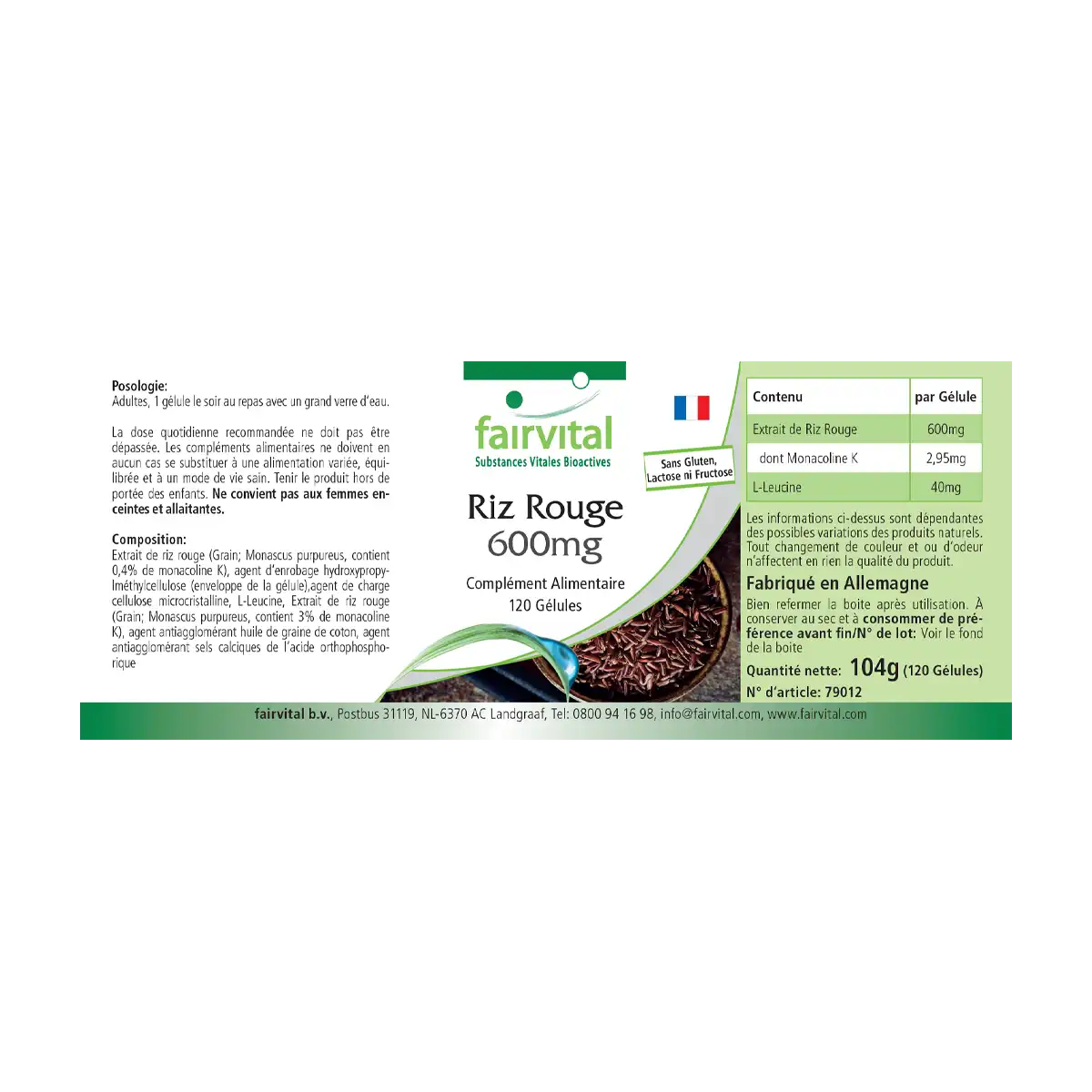 Roter Reis 600mg - 120 Kapseln - fermentiert - 2,95 mg Monacolin K - Vegan | Fairvital
