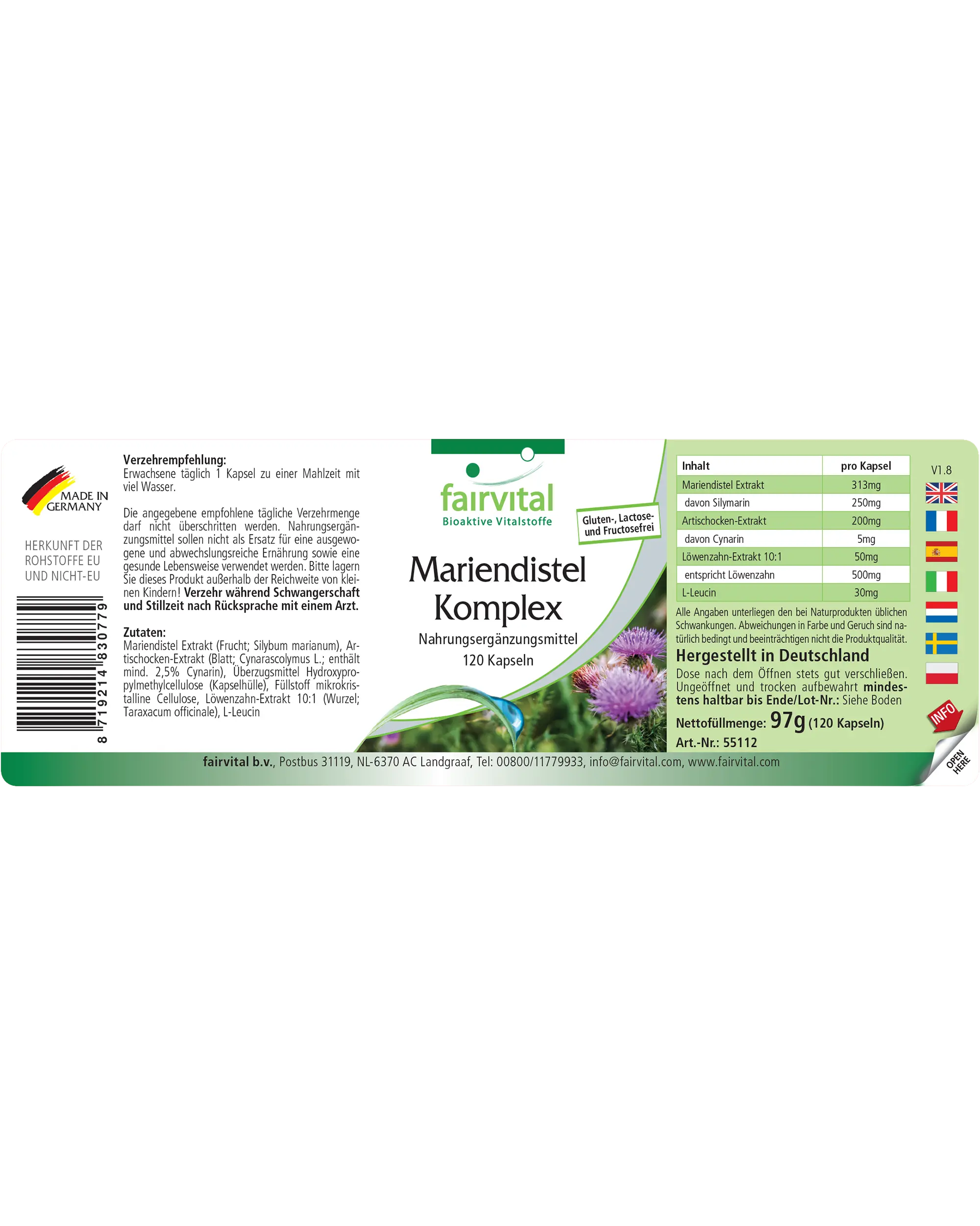 Mariendistel Komplex - 120 Kapseln - mit Artischocke + Löwenzahn - Vegan | Fairvital Mariendistel Komplex - 120 Kapseln - mit Artischocke + Löwenzahn - Vegan | Fairvital