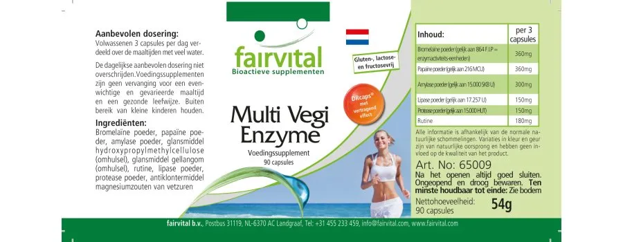 Multi Vegi Enzyme - 90 Kapseln - 100% pflanzlicher Enzymkomplex mit Bromelain, Papain, Lipase, Rutin - Vegan | Fairvital