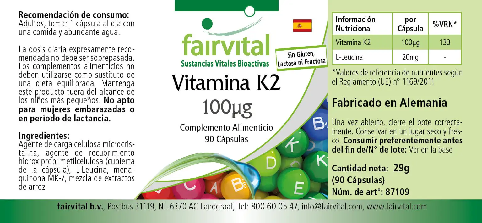 Vitamin K2 100µg - 90 Kapseln - für Knochen und Blutgerinnung - Vegan | Fairvital