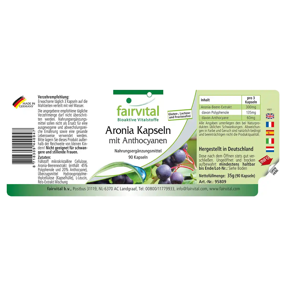 Aronia Kapseln mit Anthocyanen - mit 20% Anthocyanen & 45% Polyphenolen - Hochdosiert und Vegan | Fairvital