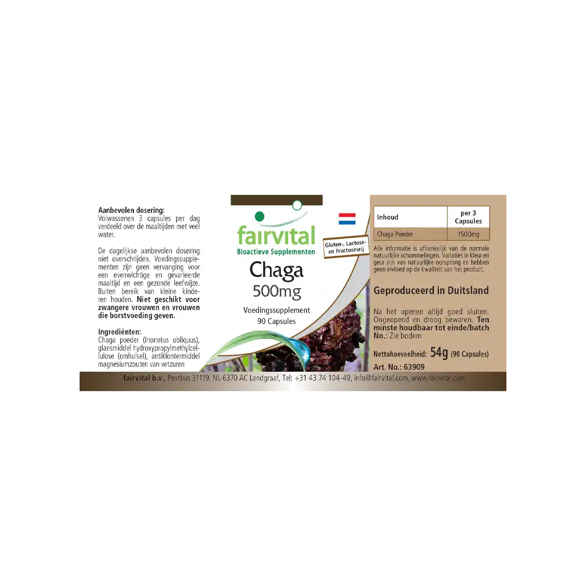 Chaga 500mg - 90 Kapseln - Inonotus obliquus - Hochdosiert und Vegan | Fairvital