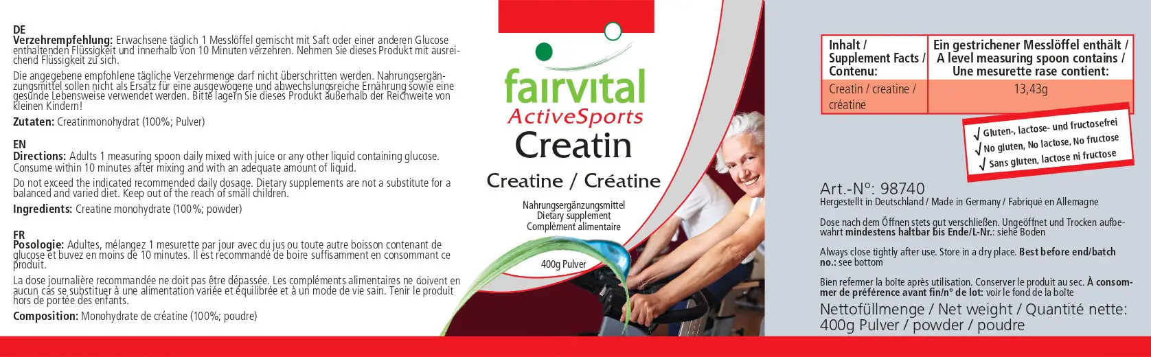 Creatin Pulver Pur -  Kreatin Pulver - Hochdosiert und Vegan | Fairvital