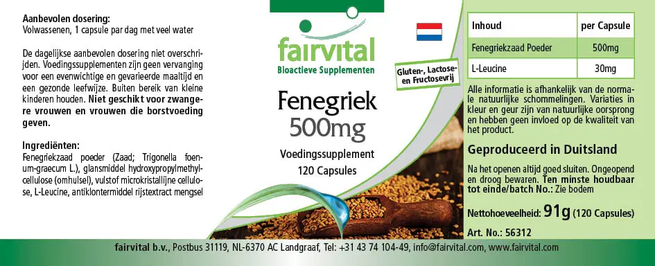 Bockshornklee 500mg - 50% Saponine -  120 Kapseln - Hochdosiert und Vegan | Fairvital