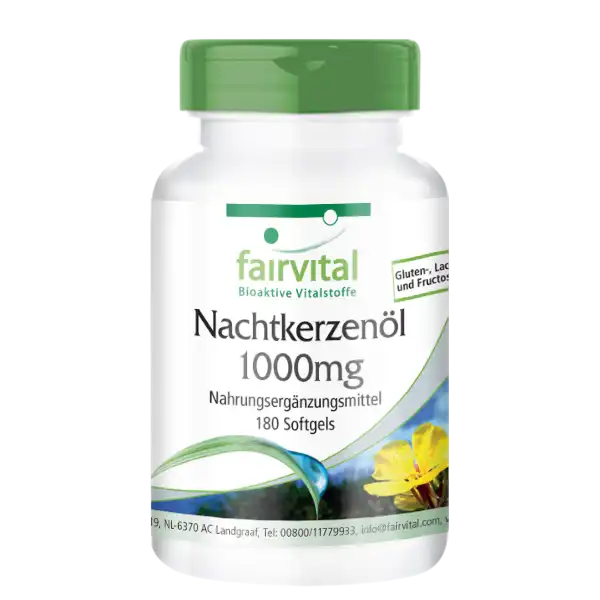 Nachtkerzenöl 1000mg - 180 Softgels - Omega-6-Fettsäuren - Hochdosiert | Fairvital Nachtkerzenöl 1000mg - 180 Softgels - Omega-6-Fettsäuren - Hochdosiert | Fairvital