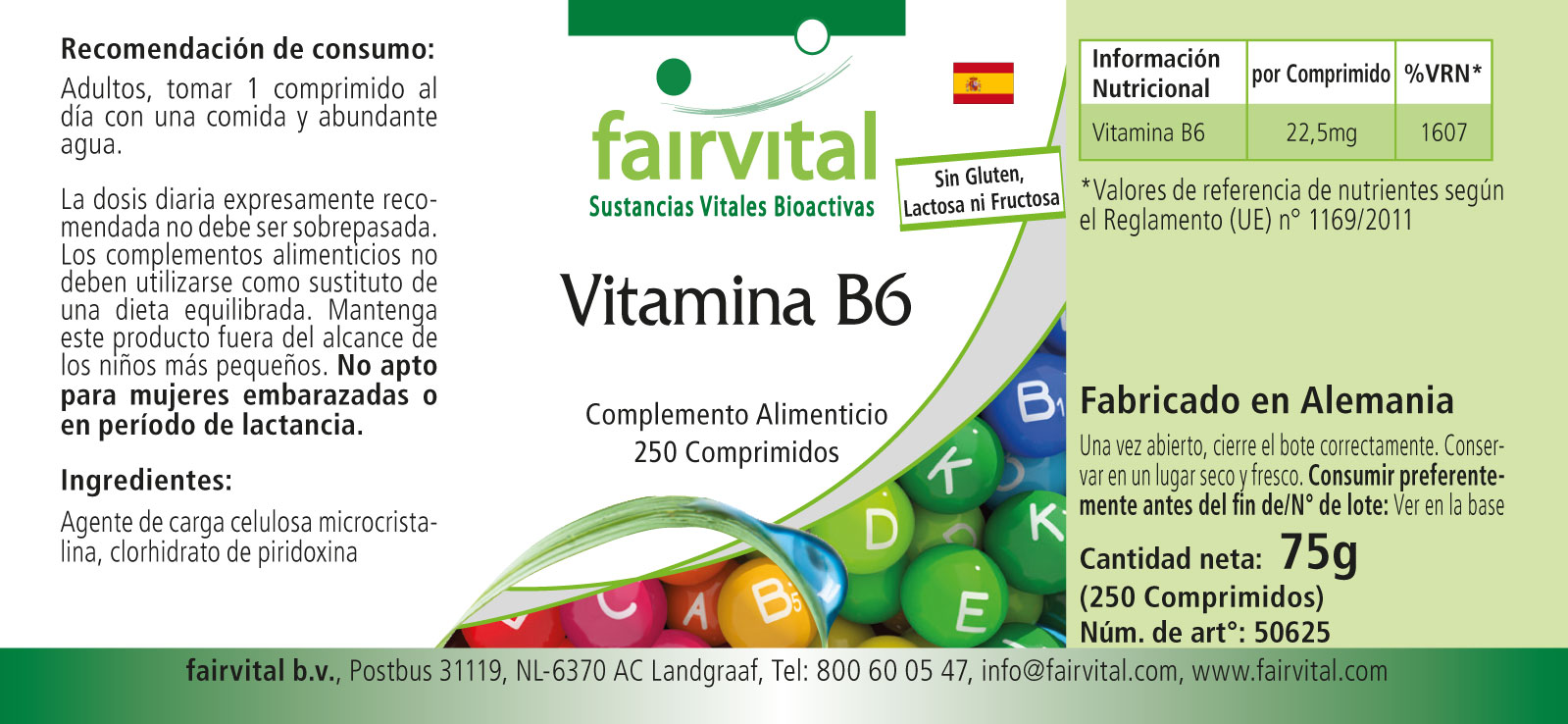 Vitamin B6 - 22,5mg - 250 Tabletten - für Immunsystem, Nervensystem uvm. - Hochdosiert und Vegan | Fairvital