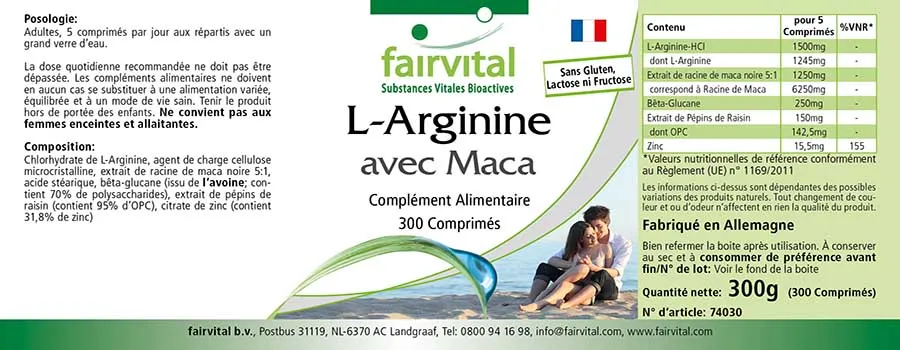 L-Arginin mit Maca - 300 Tabletten - mit Zink - für Immunsystem, Haar, Sehkraft uvm. - Vegan | Fairvital