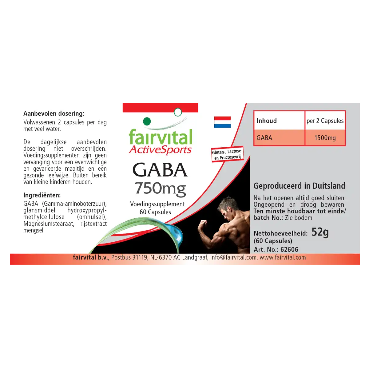 GABA 750mg - 60 Kapseln - Gamma-Aminobuttersäure - Hochdosiert und Vegan | Fairvital