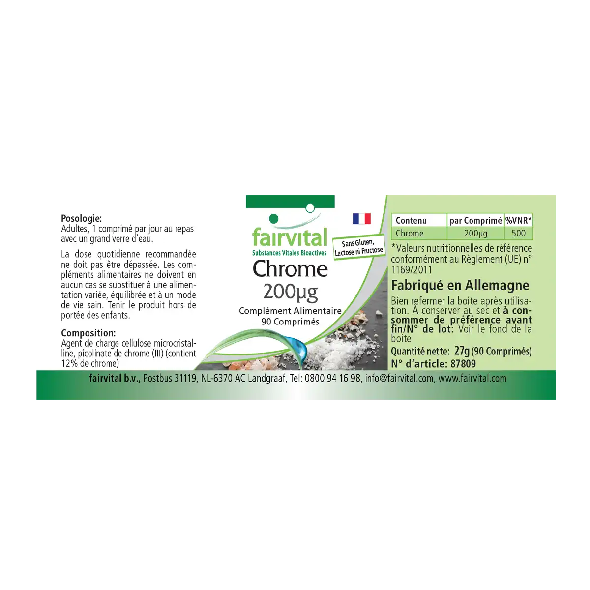 Chrom 200µg - 90 Tabletten - für Blutzuckerspiegel und Makronährstoff Stoffwechsel - Hochdosiert und Vegan | Fairvital