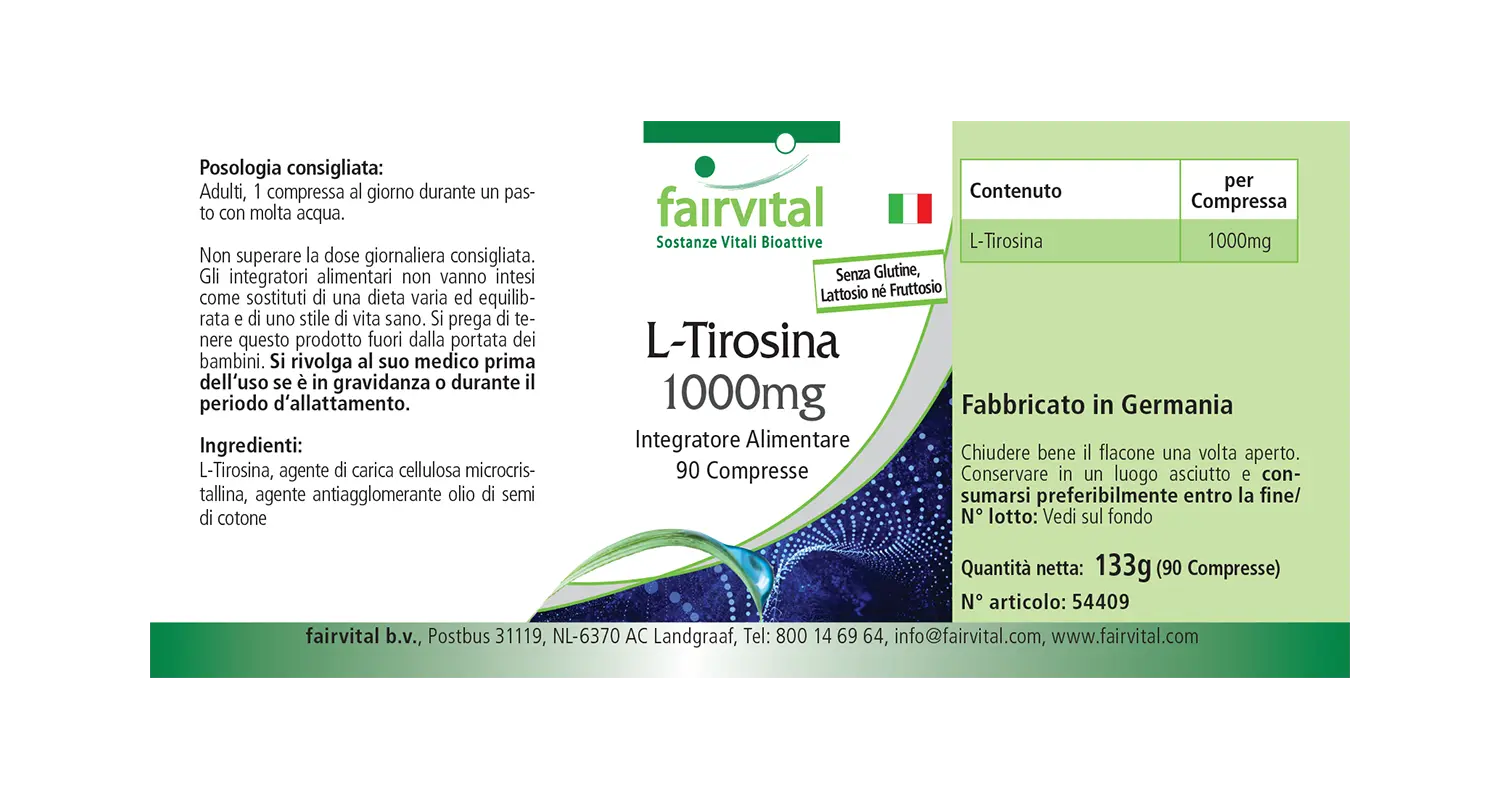 L-Tyrosin 1000mg - 90 Tabletten - Hochdosiert und Vegan | Fairvital