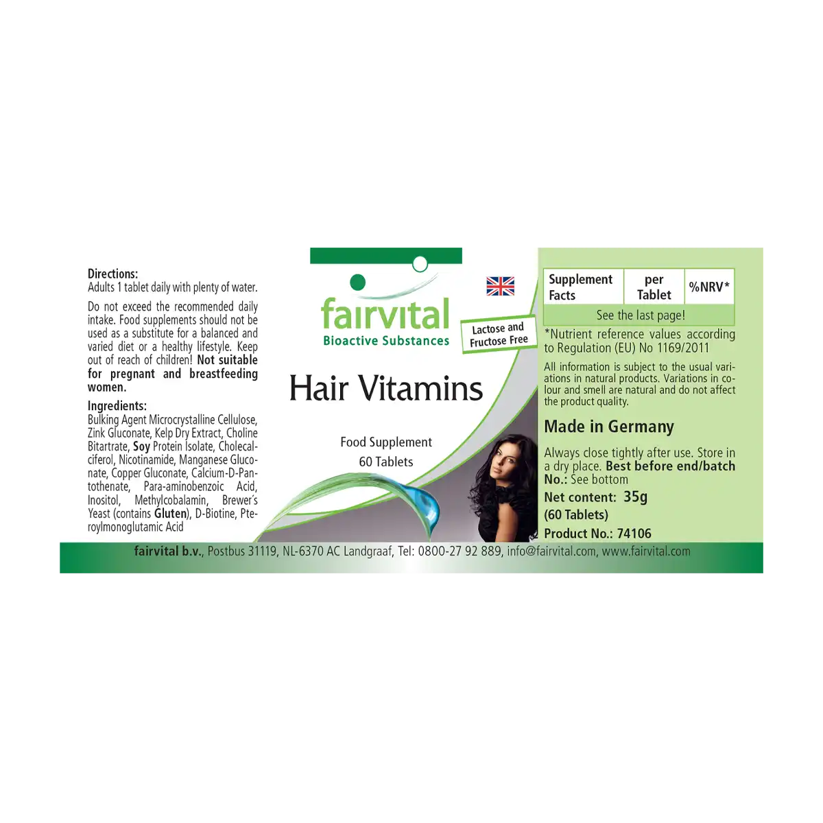 Haar Vital - 60 Tabletten - mit Vitamin B12, Biotin, Zink, Bierhefe uvm. - für Haare, Haut, Nervensystem uvm. | Fairvital