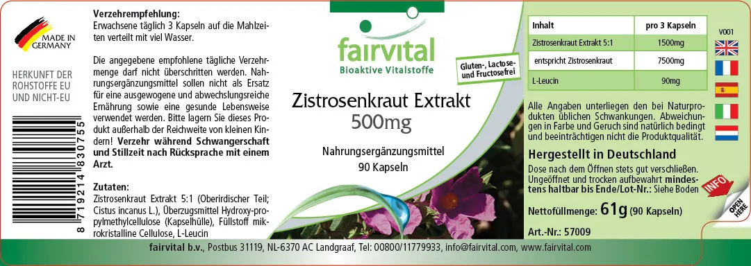 Zistrosenkraut Extrakt 500mg - 90 Kapseln - Cistus Incanus - Vegan | Fairvital Zistrosenkraut Extrakt 500mg - 90 Kapseln - Cistus Incanus - Vegan | Fairvital