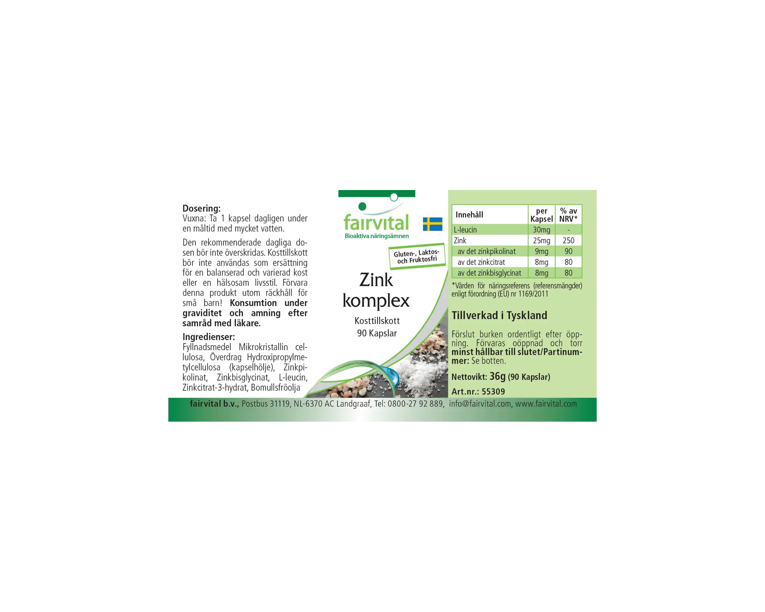 Zink Komplex 25mg - 90 Kapseln - für Immunsystem, Sehkraft, Haare uvm. - Vegan | Fairvital