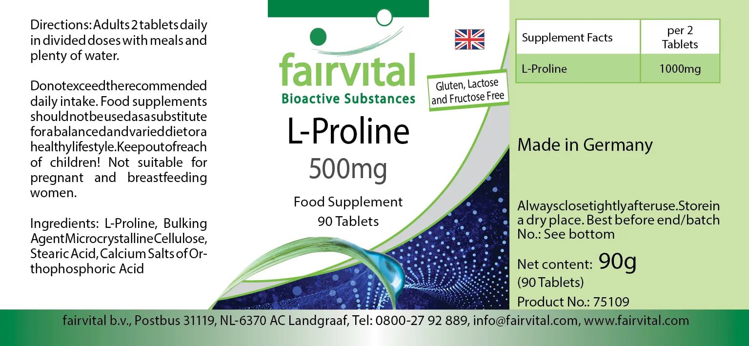 L-Prolin 500mg - 90 Tabletten - Aminosäure - Hochdosiert und Vegan | Fairvital