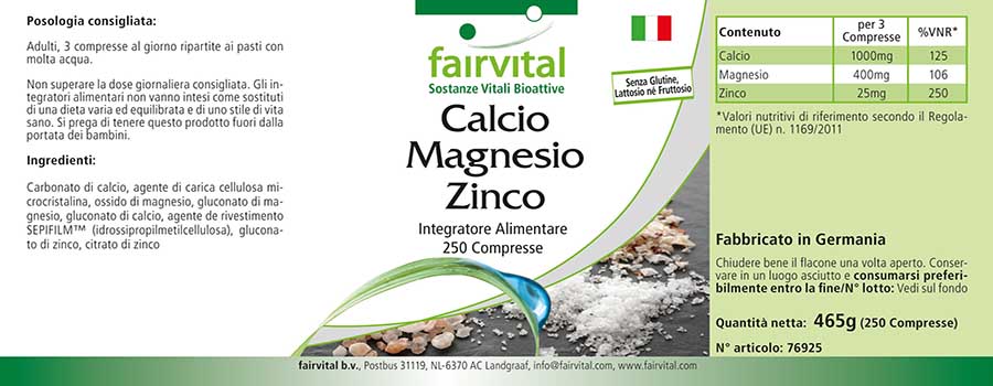 Calcium Magnesium Zink - 250 Tabletten - für Knochen, Muskeln, Immunsystem uvm. | Fairvital