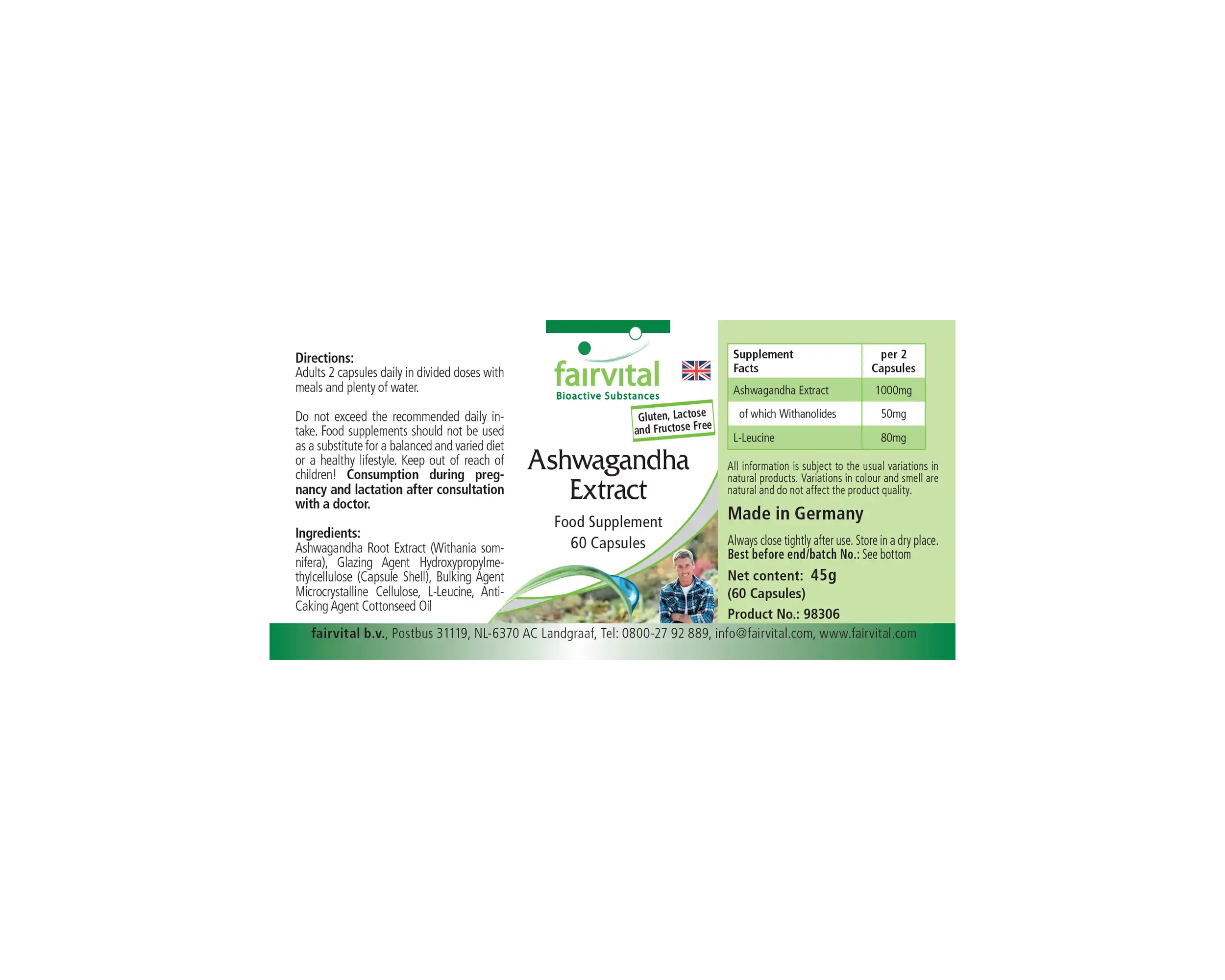 Ashwagandha Extrakt - 60 Kapseln  - Hochdosiert und Vegan | Fairvital