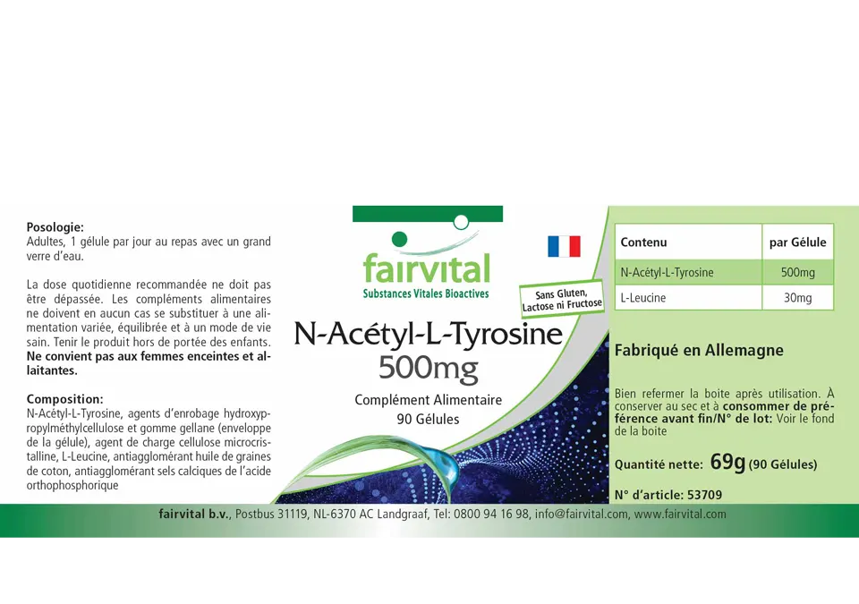 N-Acetyl-L-Tyrosin 500mg - 90 Kapseln - Hochdosiert | Fairvital
