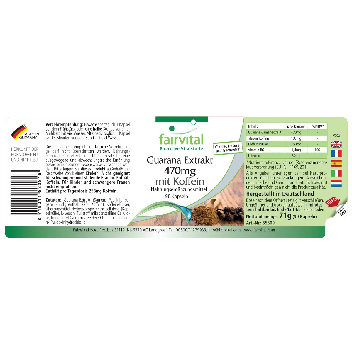 Guarana Extrakt 470mg mit Koffein - 90 Kapseln - Hochdosiert und Vegan | Fairvital
