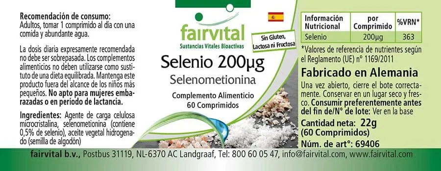 Selen 200µg Selenomethionin - 60 Tabletten - für Schilddrüse, Haare, Immunsystem - Hochdosiert und Vegan | Fairvital