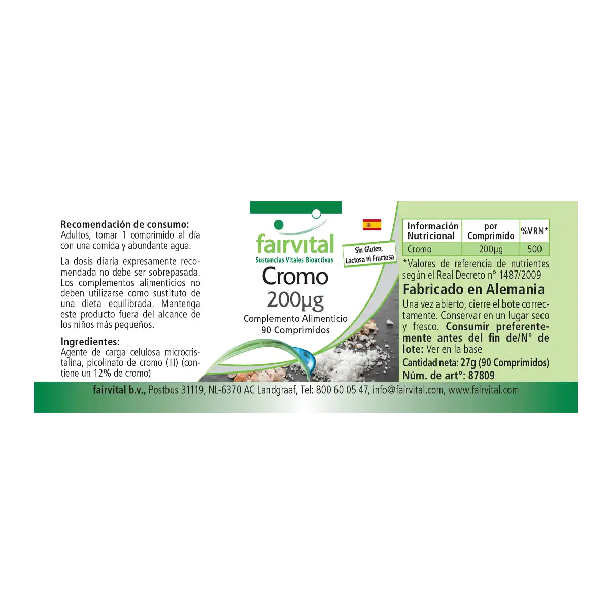 Chrom 200µg - 90 Tabletten - für Blutzuckerspiegel und Makronährstoff Stoffwechsel - Hochdosiert und Vegan | Fairvital
