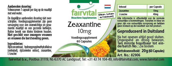 Zeaxanthin 10mg - 60 Kapseln - Hochdosiert und Vegan | Fairvital